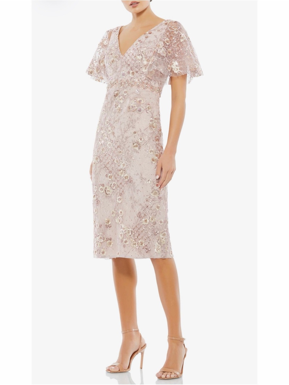 Mac Duggal Embellished Illusion Butterfly Sleeve Cocktail Dress Rose Pink Size 8